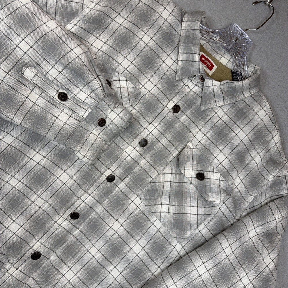 Wrangler Men Gray Plaid Fleece Lined Flannel Western Button up Jacket Size XL